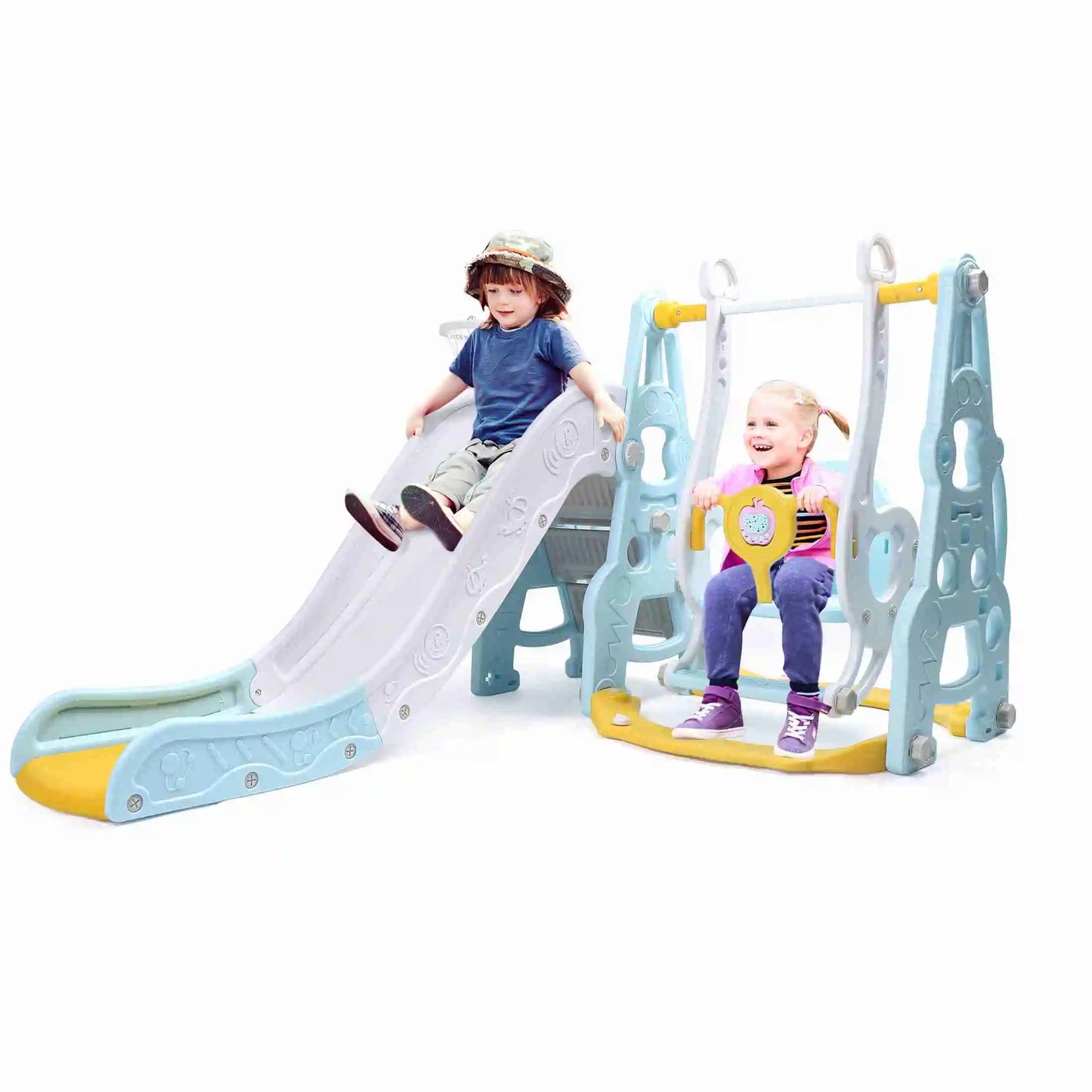 π 4-in-1 Toddler Playground Set β Swing, Slide, Climber & Basketball Hoop | Indoor/Outdoor Playset for
