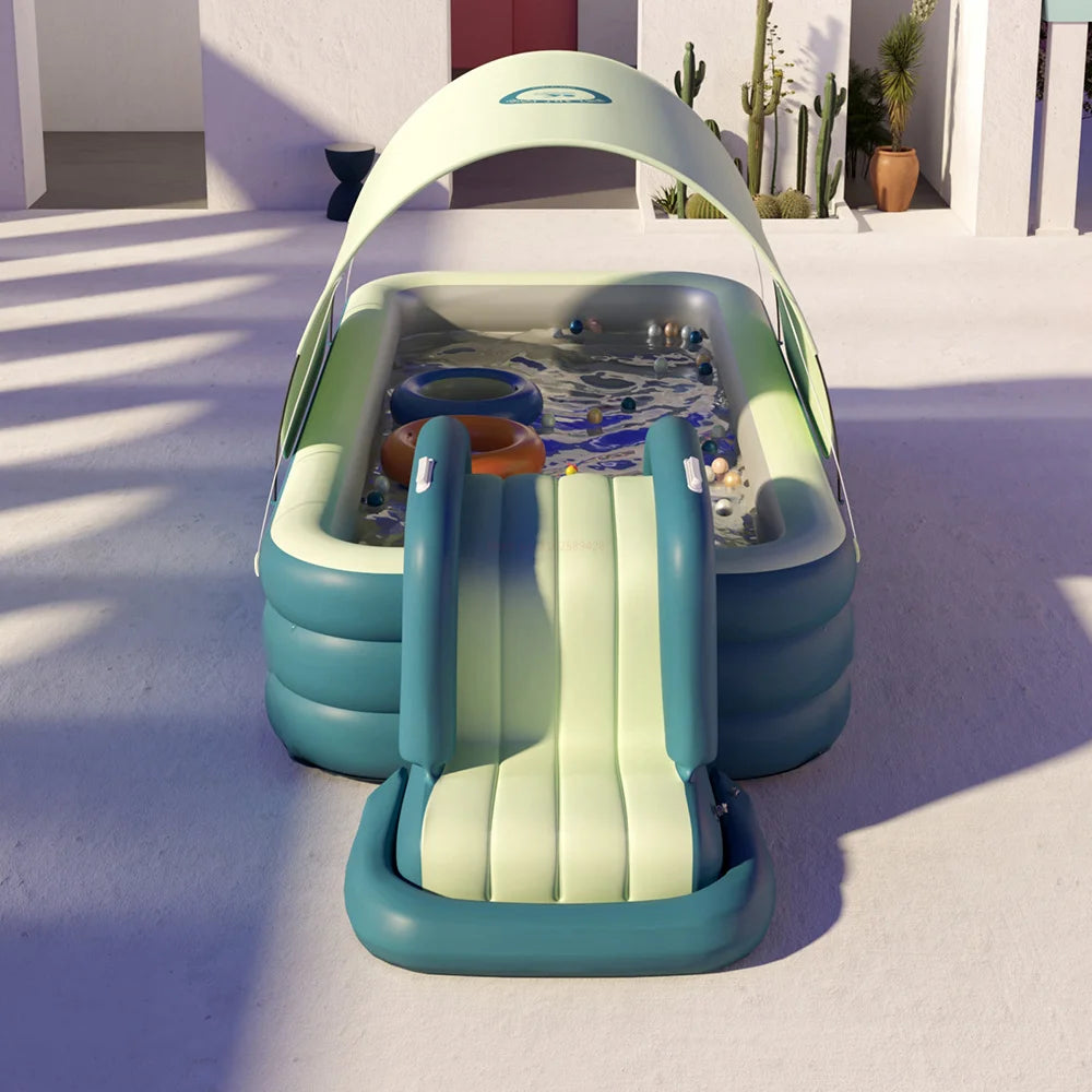 🏖️ Large Inflatable Family Pool with Slide – Summer Outdoor Water Play Set for Kids & Adults