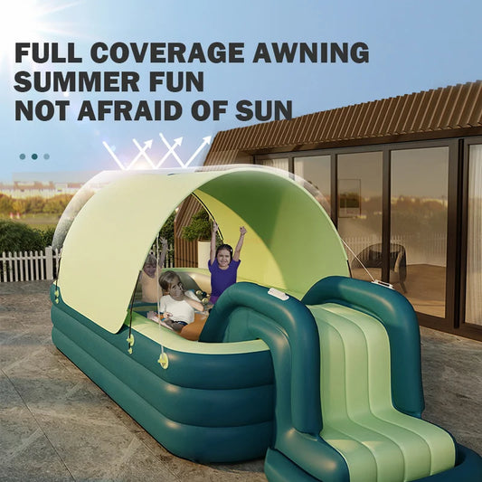 🏖️ Large Inflatable Family Pool with Slide – Summer Outdoor Water Play Set for Kids & Adults