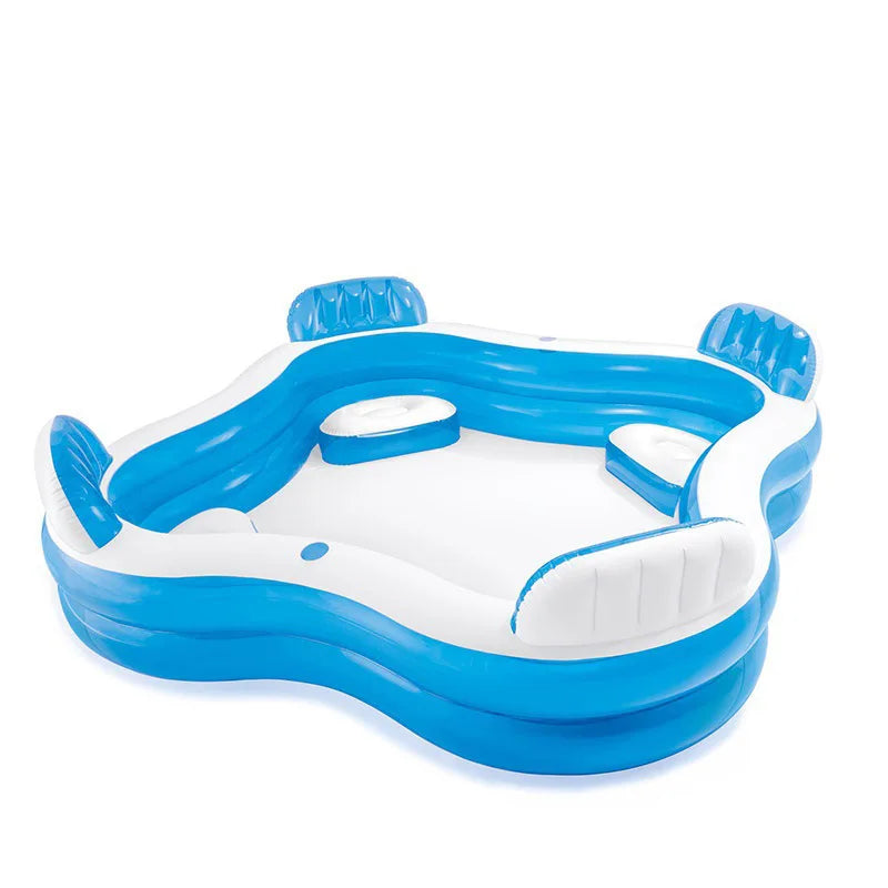 🏖️ Inflatable Family Swimming Pool with Backrest Seats – Square PVC Pool for Kids & Adults